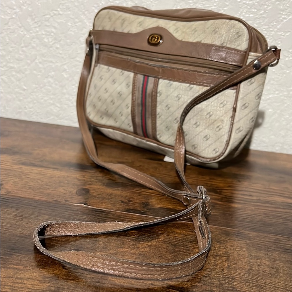 Vintage Brown and Cream Crossbody Shoulder Bag